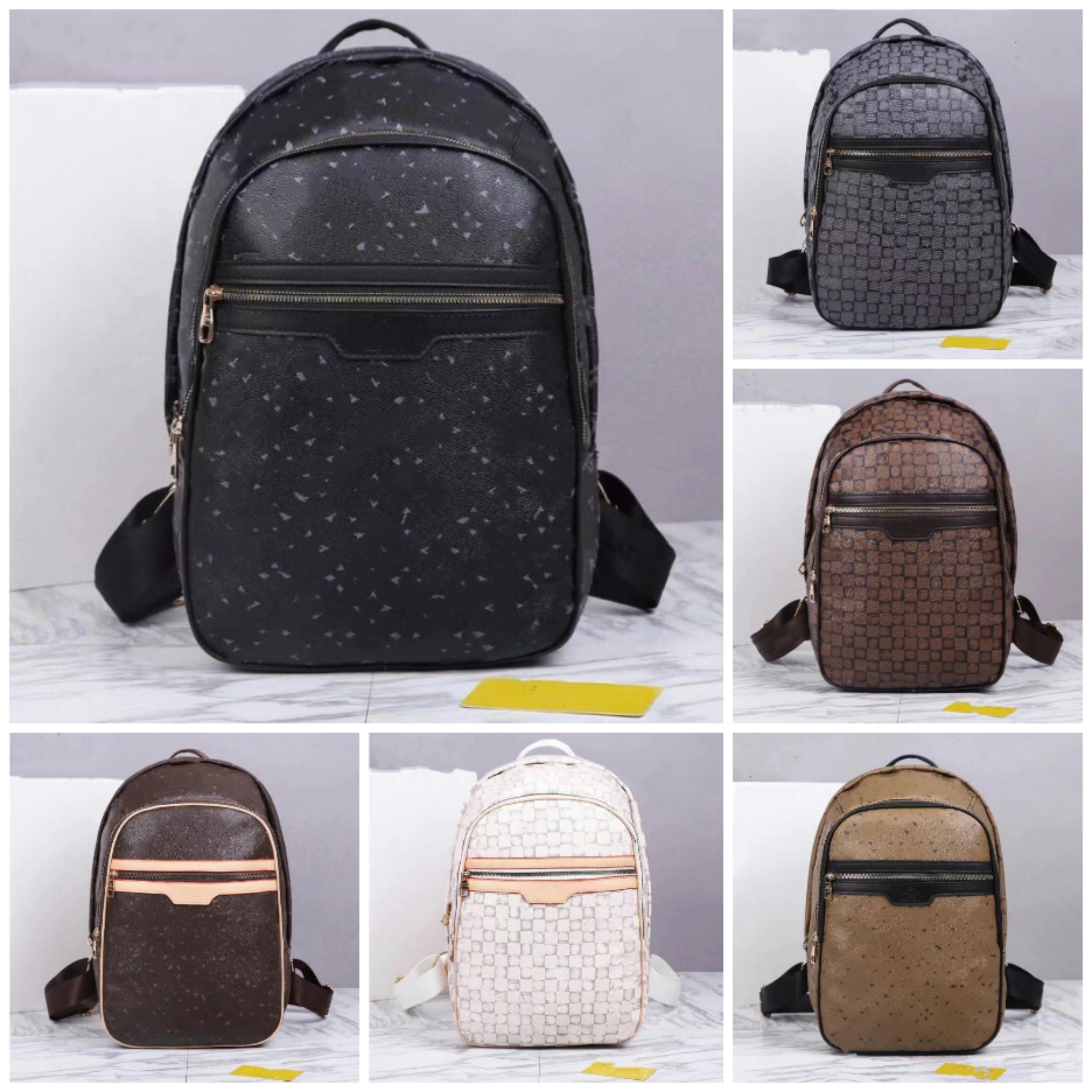 

L Louisity 6 Color Top Tier Quality Backpack Brand Designer Carry On V Backpacks Mens Fashion School Bags Luxury Travel Bag Black Duffel Bags, White check