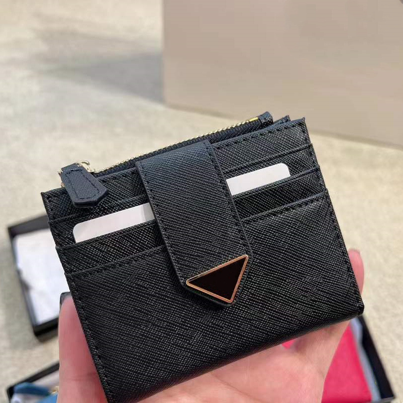 

Woman Mens short wallets designer wallet mini card holder purse Real Leather zipper pocket fashion clutch bags handbags Triangle TOP, 11*9cm