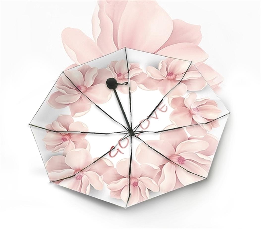 

Mini Pocket Automatic Folding Rain Women Capsule Pink flowers Parasol Windproof UV Protection Female Umbrella 2103209461632