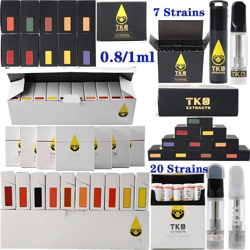 

TKO Vape Cartridges Atomizers E Cigarettes Vapes Pen 0.8/1ml Ceramic Coil Thick Oil Carts Atomizer White Black Box Packaging 510 Thread Dab Wax Vaporizer Empty