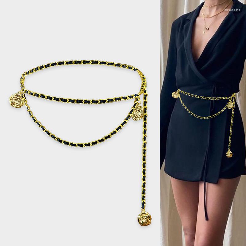 

Belts Fashion Gold Chain Belt Female Waist Adjustable Tassel Metal For Women High Quality Easy Waistband Thin Strap, Black