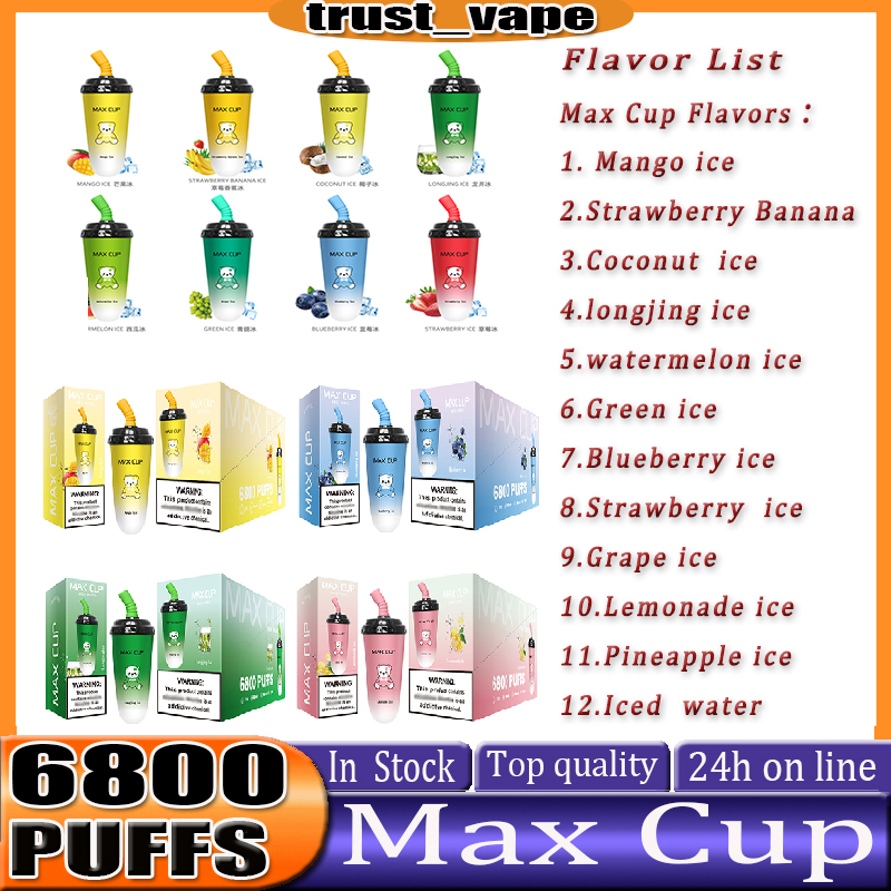 

Original Max Cup 6800puff Disposable Electronic Cigarette Starter Kit Strength 0 2 3 5% Vape 16ml 600mAh Battery Rechargeable Vape Pen milk tea cups