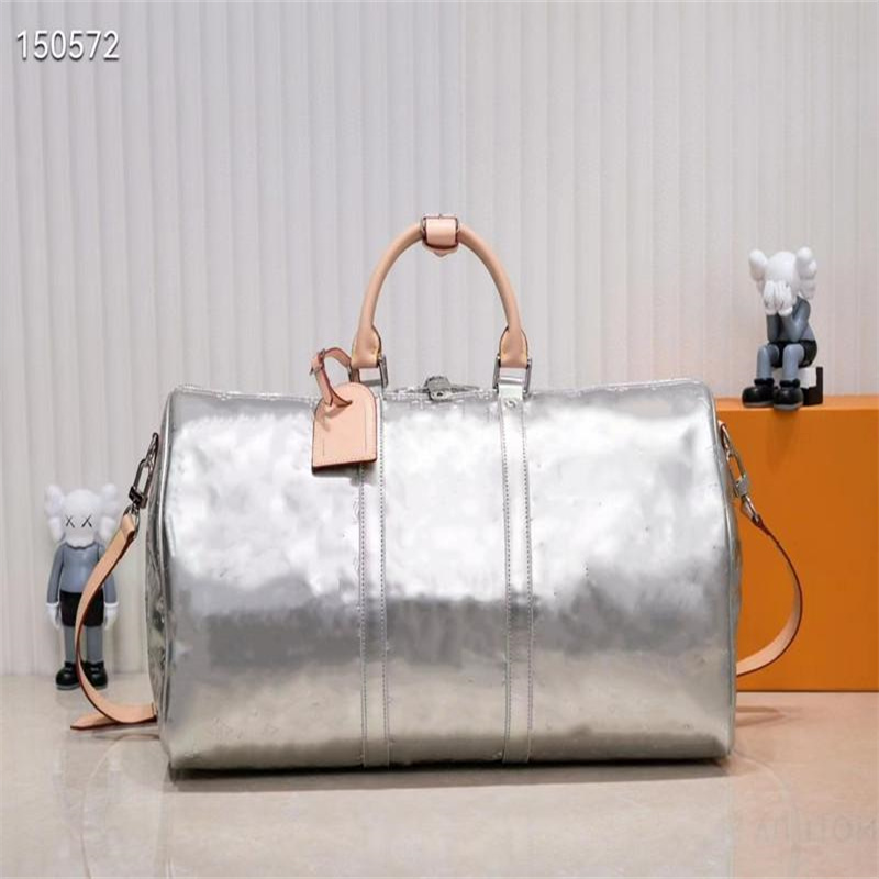 

10A Duffle bag classic 45 50 55 travel luggage for men real leather Top quality large shoulder purse handbags crossbody totes shoulder Bags mens womens handbag, Silver