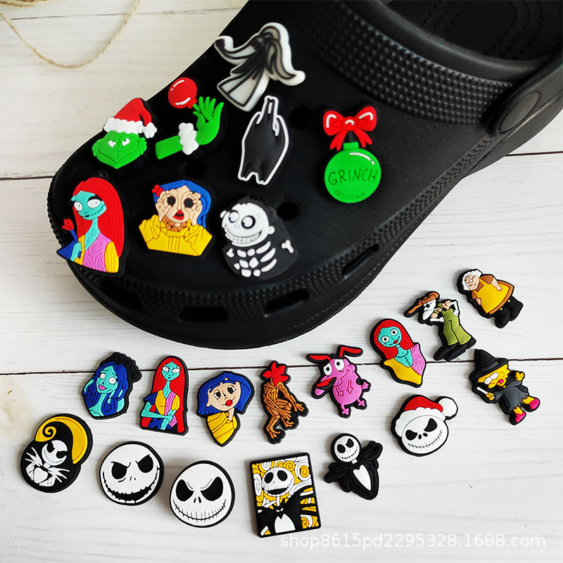 

Anime charms wholesale childhood memories the night before Christmas sally Jack funny gift cartoon charms shoe accessories pvc decoration buckle soft rubber, Equally mixed colors