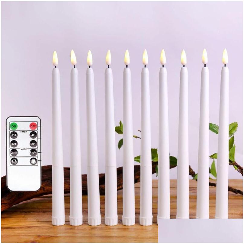 candles 12pcs yellow flickering remote led candles plastic flameless taper candles bougie for dinner party decoration