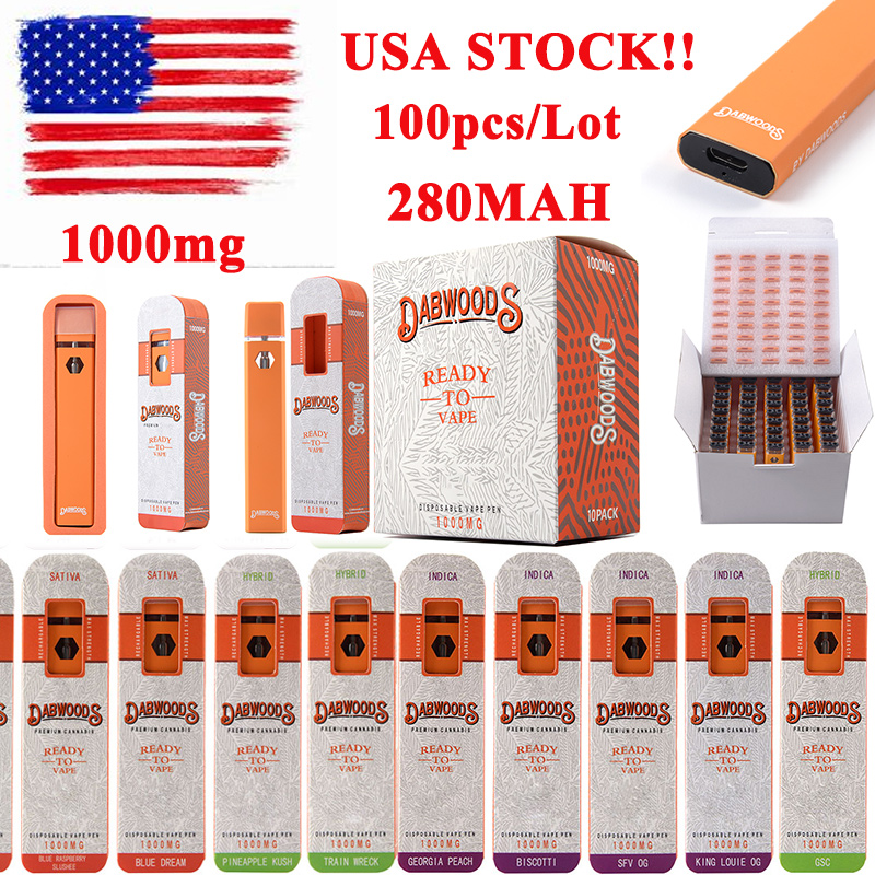 

USA STOCK Dabwoods Disposable E Cigarettes 1ml Disposables Vape Pens Empty Device Pods 280mAh Rechargeable Vapes Thick Oil Dab Pen 510 Thread