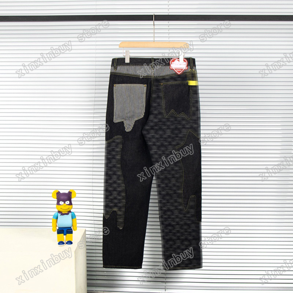 

xinxinbuy Men designer coat Denim sets Panelled pocket stripe Letters jacquard Webbing Jogging Paris cotton women black M-2XL, Pant