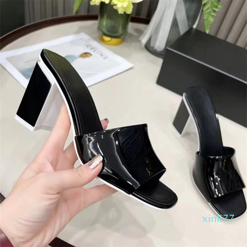 

Slippers Designer Women's High Heel Sexy Chunky Heel Leather Party Fashion, 6 (4.5 cm)