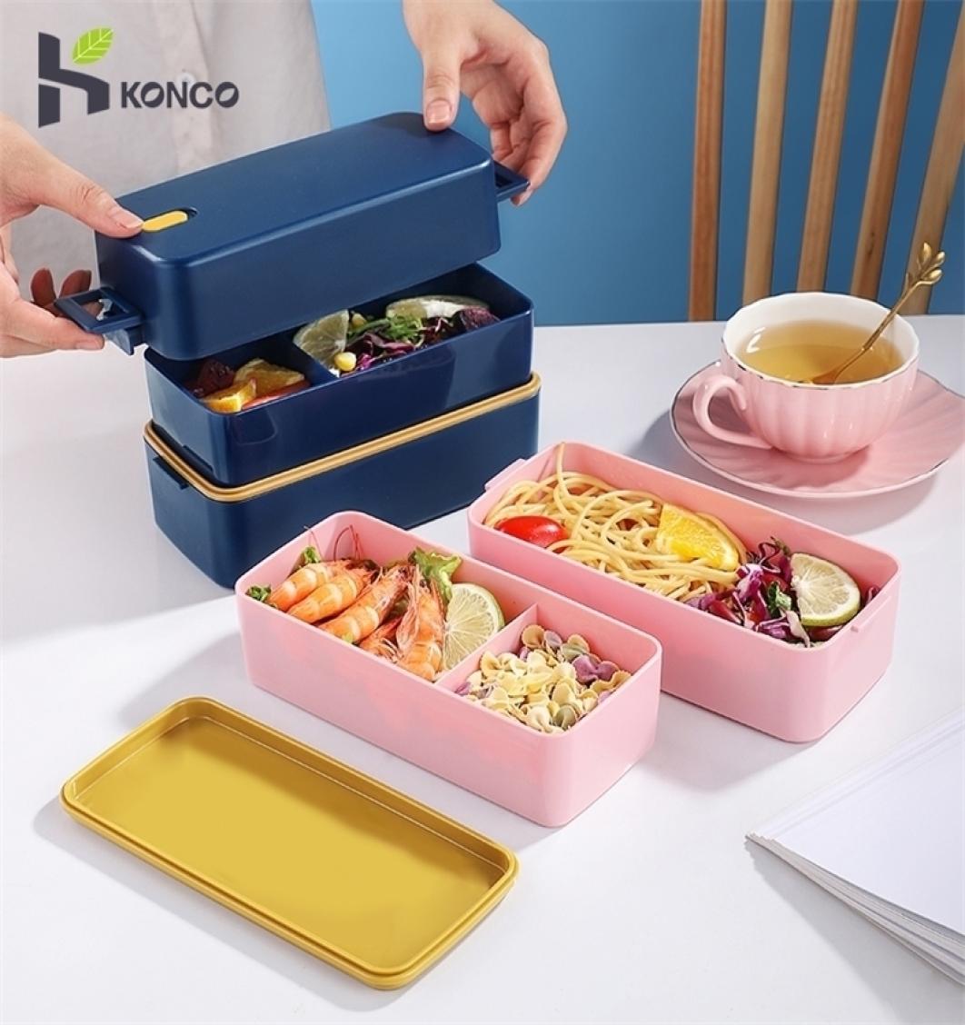 

Konco Lunch Box Bento for Student Office Worker Doublelayer Microwave Heating lunch container food storage 220228