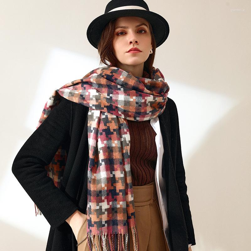 

Scarves 2023 Women Knitting Plaid Winter Thick Fashion Soft Warm Lady Cashmere Shawl Colorful Mosaic Long Tassel Scarf