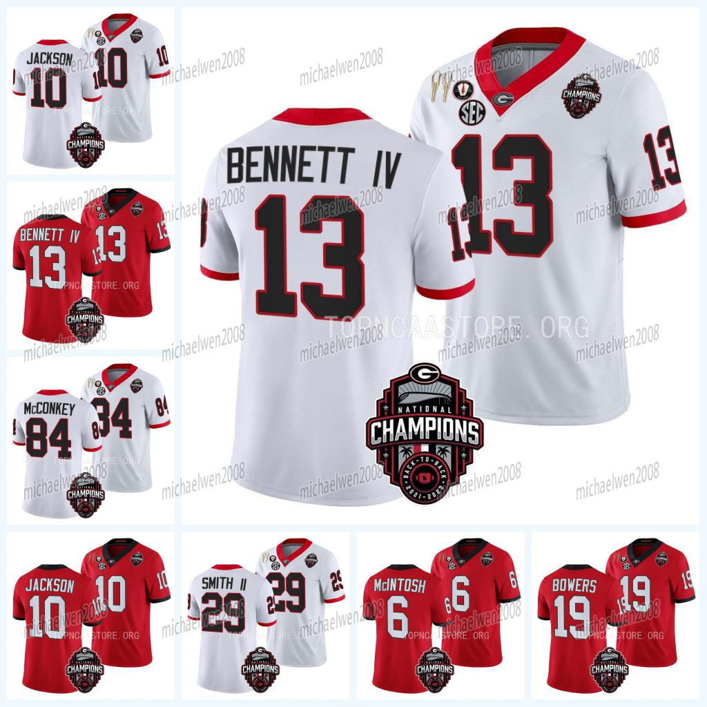 

13 Stetson Bennett IV Bulldogs Jersey 2023 National Champions Georgia Christopher Smith Herschel Walker Adonai Mitchell Brock Bowers Darnell Washington, Red(with 2023 patch)