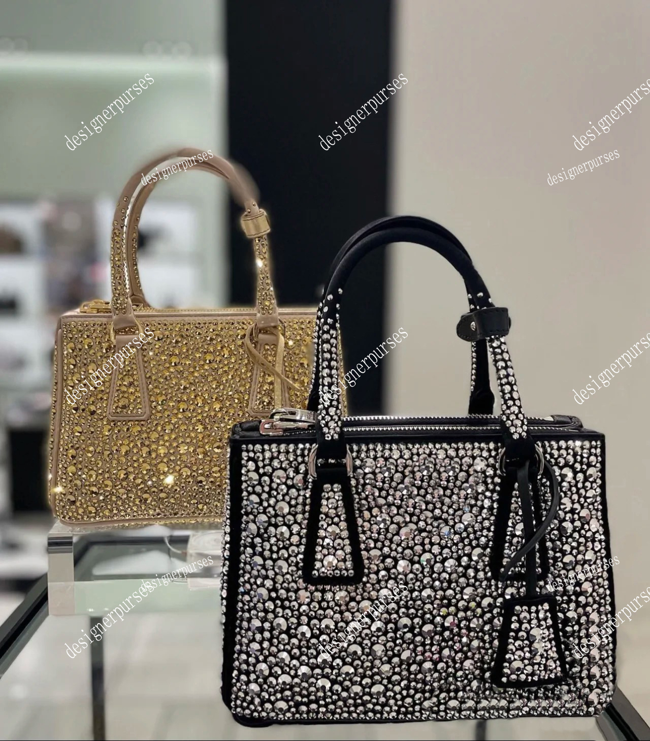 

TZ Full diamond tote bag designer Galleria crystal handbag Women luxury fashion handbags Classic Pra shoulder crossbody bag Lady blingbling Shiny Evening bags 23CM, Black
