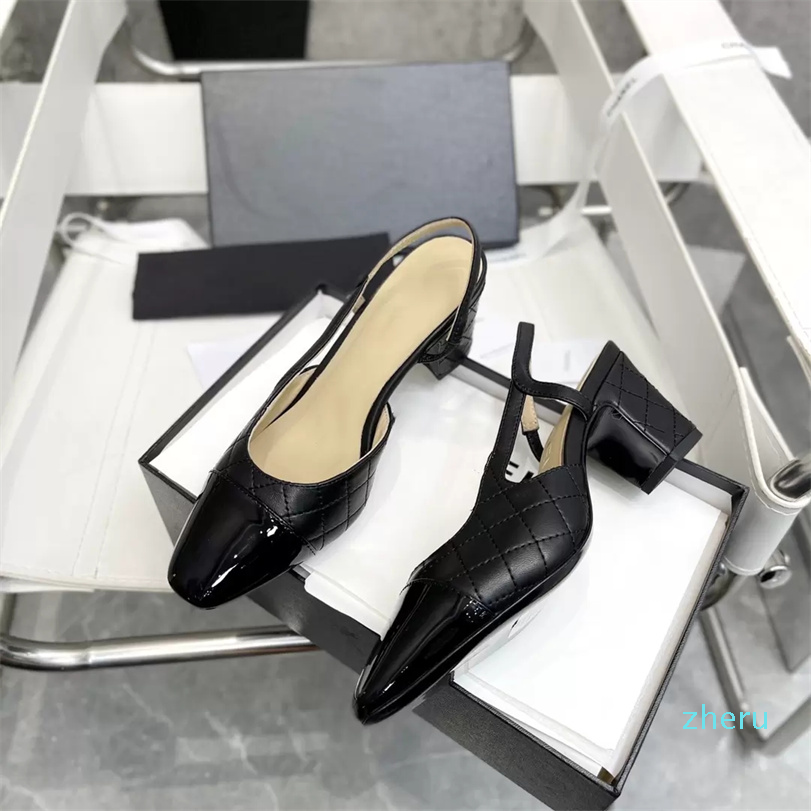 

Sandels Leather Thick Heel Square Toe Color Blocking Women Shoes All match, Color 1