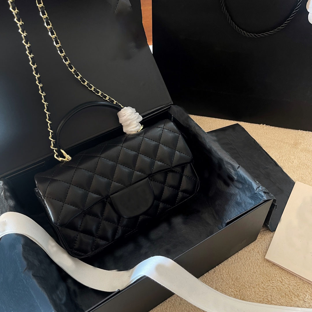 

2021 Classic CC Flap Bag Luxury Bags channel cf mini handbags with gold hardware real lambskin quilted shoulder purse women crossbody bag designer small tote bags, Black