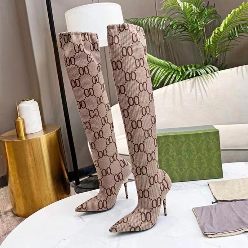 Bottes Le projet de pirate aria trick tricot sur les bouts de talons hauts à hauteur du genou étirement des cuisses de cuisse pointues de la chev
