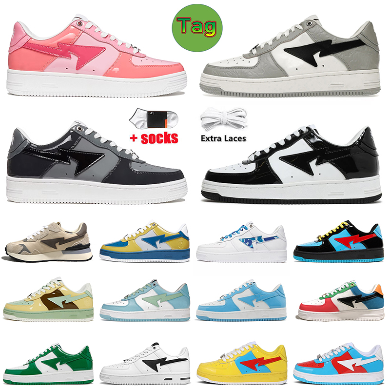 

2023 Sk8 Stas Mens Womens Designer Casual Shoes Low ABC Camo Pink Patent Leather Black White Grey Green Blue Yellow Platform Sneakers Jogging Men Trainers Size 36-45, C19 pastel pink 36-40
