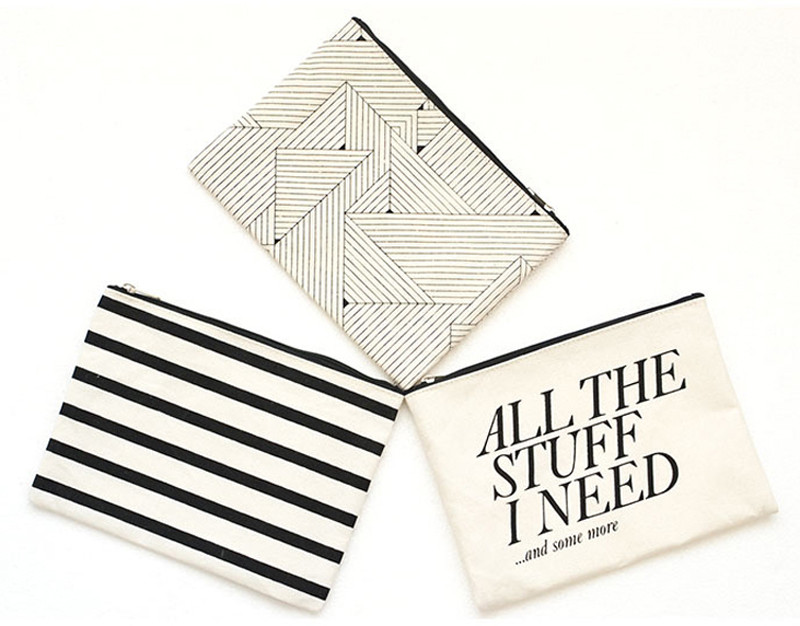 

100pcs Cosmetic Bags Canvas Geometry Striped Prints Travel Long Storage Bag For Women Men, Multi