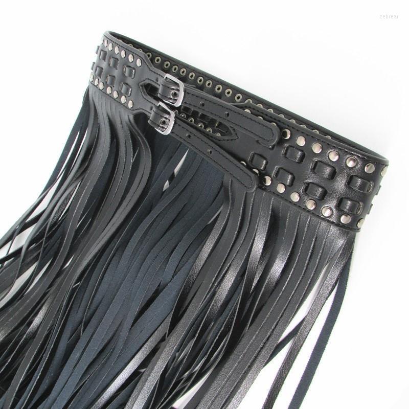 

Belts Sexy Long Fringe Leather Black Designer Ceinture Femme Studs Punk Double Pin Buckle Plus Size Waistband Women S/M/L/XlBelts