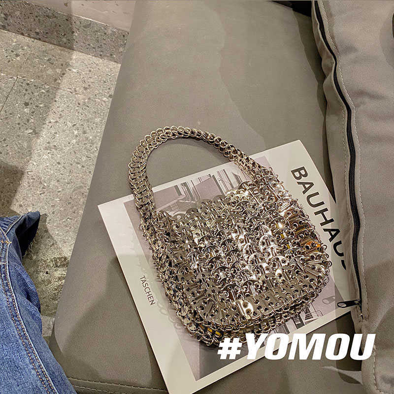 

Evening Bag Women Bags Designer Silver Metal Sequins Chain Woven Clutch Purse Purses Ladies Handbags, Silver s size