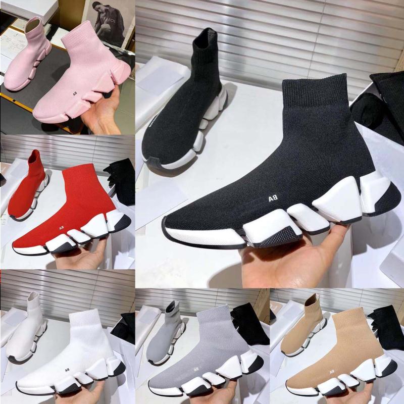 Top quality 2022 Autumn boots Paris second generation sock shoes women's elastic cloth flat heel thick sole with high top ankle bo Khxu