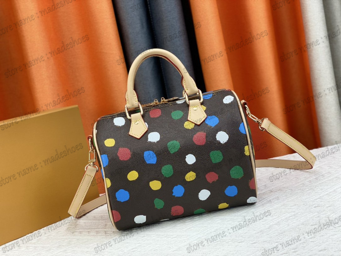 

Designer Boston Bag Nano YK Speedy BANDOULIERE Shoulder Bag Duffle Yayoi Kusama Colorful 3D Painted Dots Handbag With Padlock Luxury CrossBody Purse