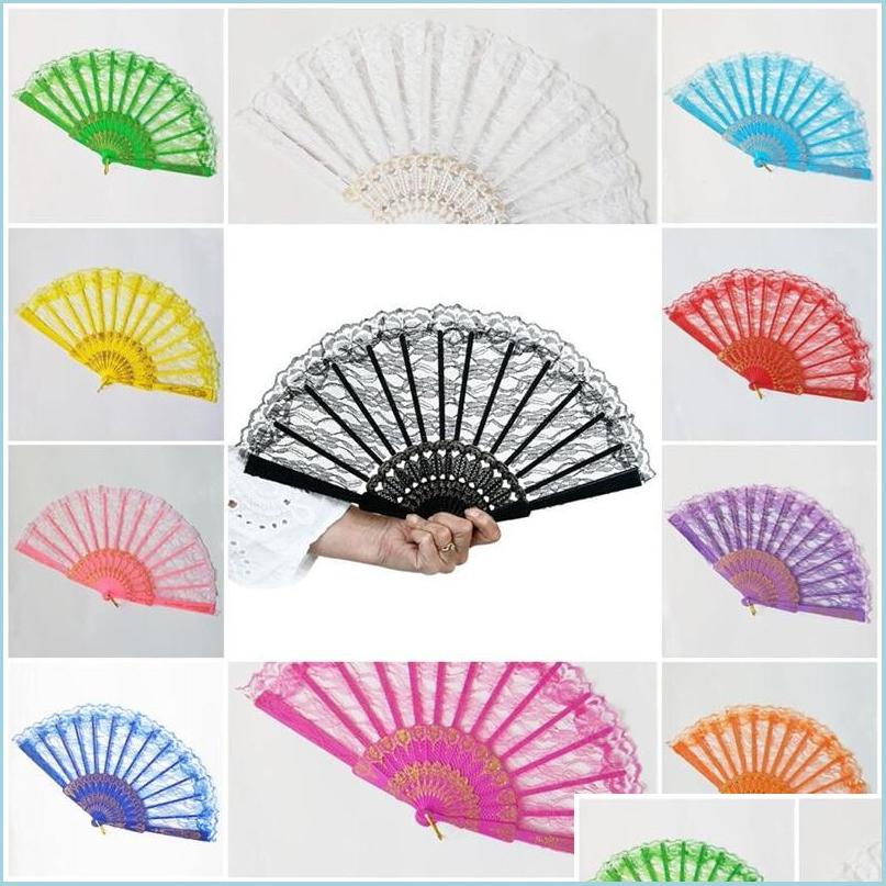 

Party Favor Folding Hand Fan Single Side Lace 11 Colors Summer Chinese/Spanish Style Dance Fans Drop Delivery Home Garden Festive Su Dhdg6