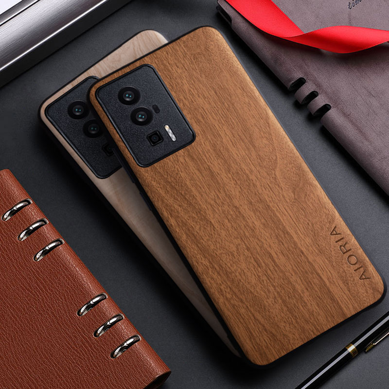 

Cases for Xiaomi Poco F5 Redmi K60 Pro 5G bamboo wood pattern Leather Four-corner cover, Bk