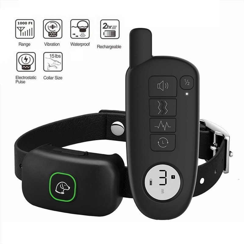 

Dog Training Obedience 1000ft Pet Collar IP67 Waterproof Rechargeable Electric Remote Shock Vibration Sound Bark Stop Drop 230111