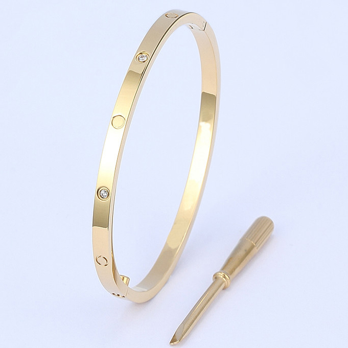 

thin 6th Titanium Steel Designer Women Men four diamonds Love Bracelet Bangles Screw Screwdriver Nail Bangle Bracelet Couple Jewelry