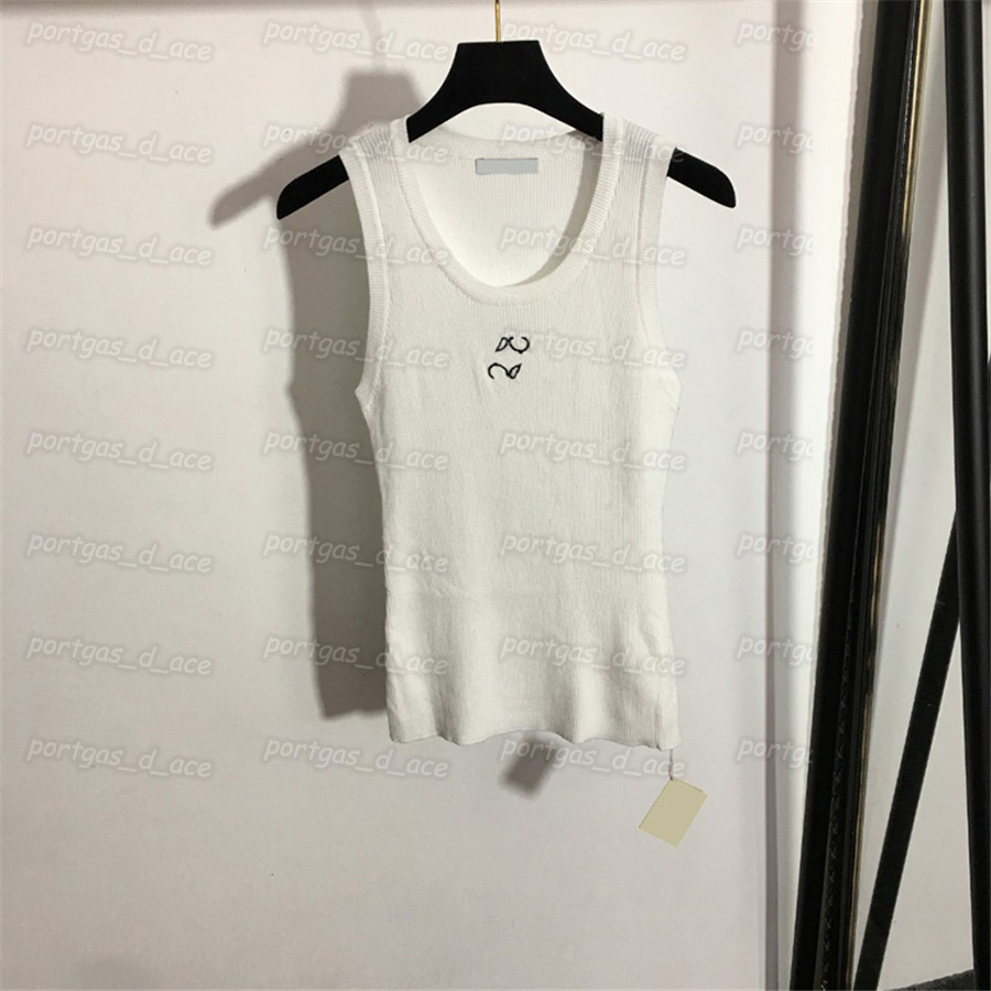 

Luxury Embroidered Women T Shirt Knit Sleeveless Vest Top Sexy Casual White Tanks, White with label #20221266