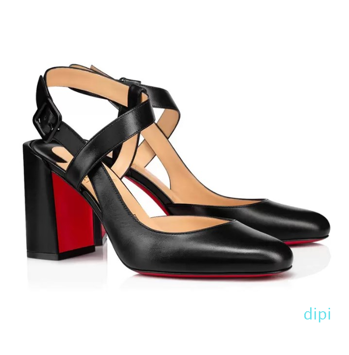 

Fashion Perfect Sandals Pumps Womens 85 mm Elegant Ladies Round Head Patent Leather Designer Ankle Strap Coarse Heel Party Sandal High Heels -43, #1