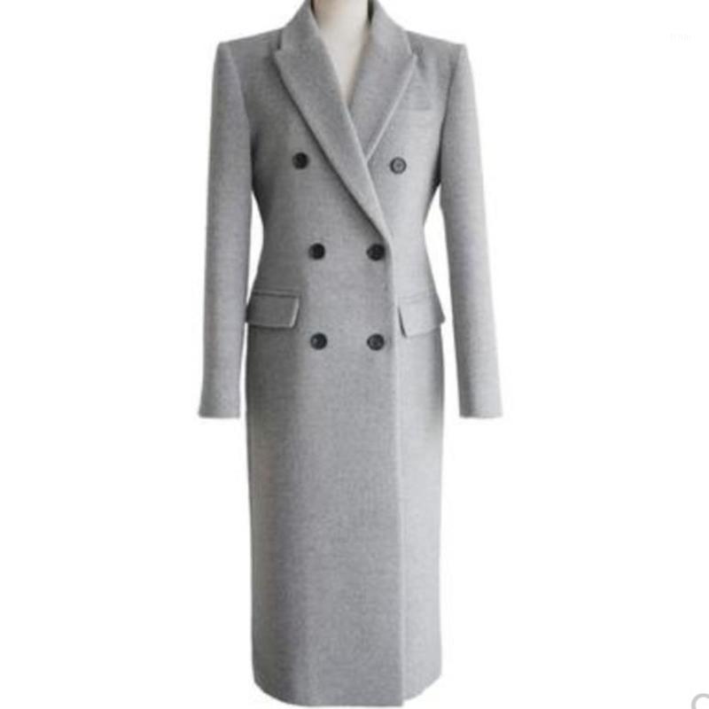 

Women' Wool & Blends X-long Office Lady Woolen Coat Women Notched Lapel Double Breasted Slim Long Overcoat Plus Size, Black
