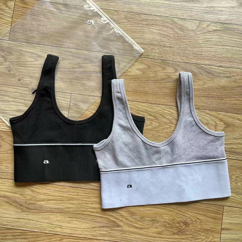 

Women' Tankss Top Camis With Small Letter Yoga Fittness Vest Elastic Ribbon Crop Tube Tops Fashion Streetwear in Grey Black