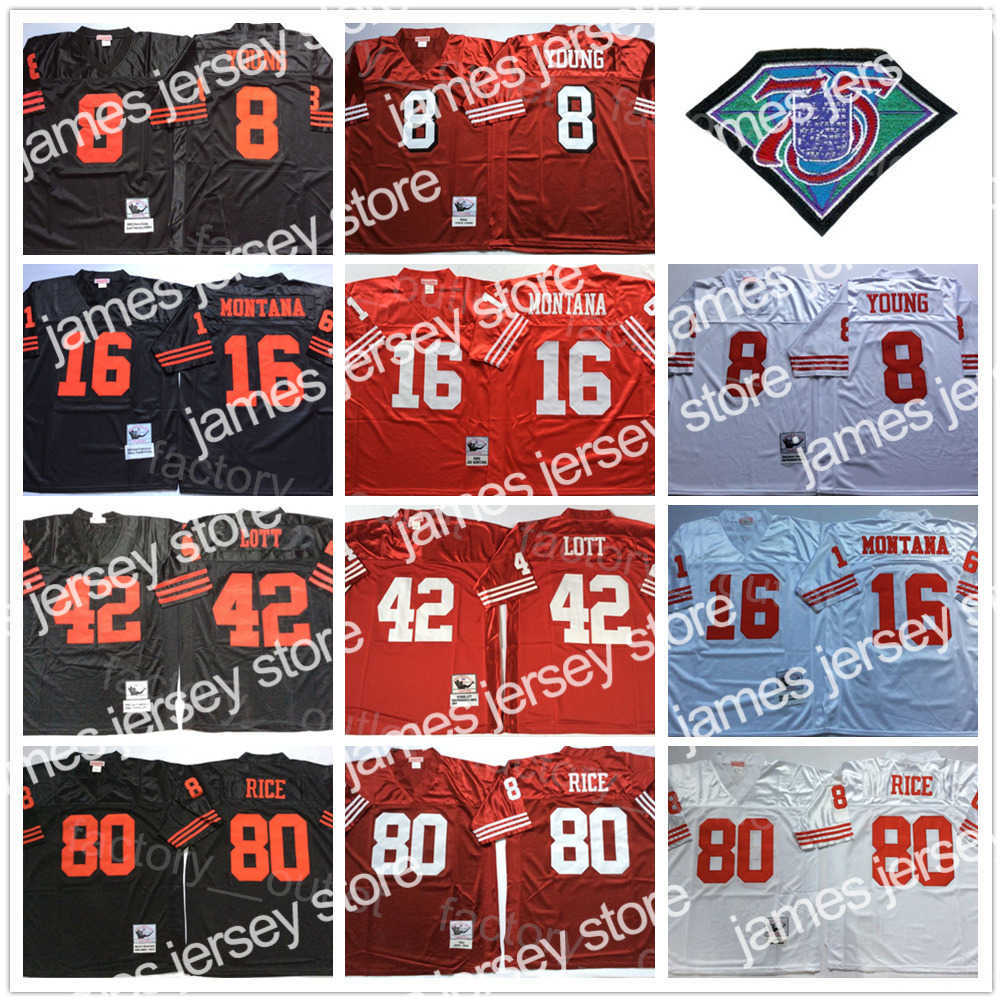 

Football Jerseys 75th Anniversary Mitchell and Ness Throwback Football 8 Steve Young Jersey 16 Joe Montana 42 Ronnie Lott 80 Jerry Rice 1989 1994 Vintage, White
