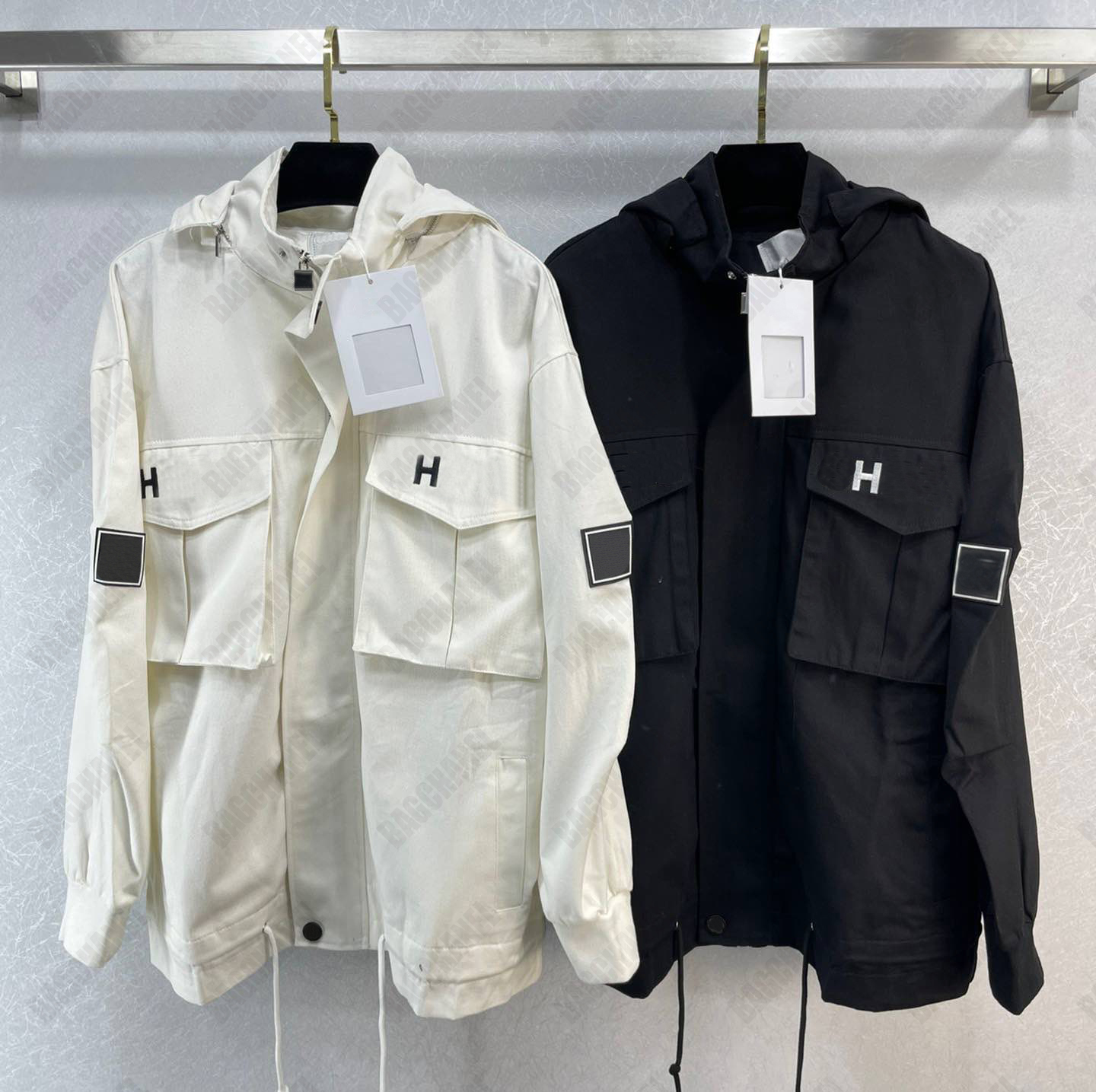 Mens womens jacket designer medieval stormsuit jackets classic embroidered letters loose style windbreaker black white couple style hoodie coats-image-836775862