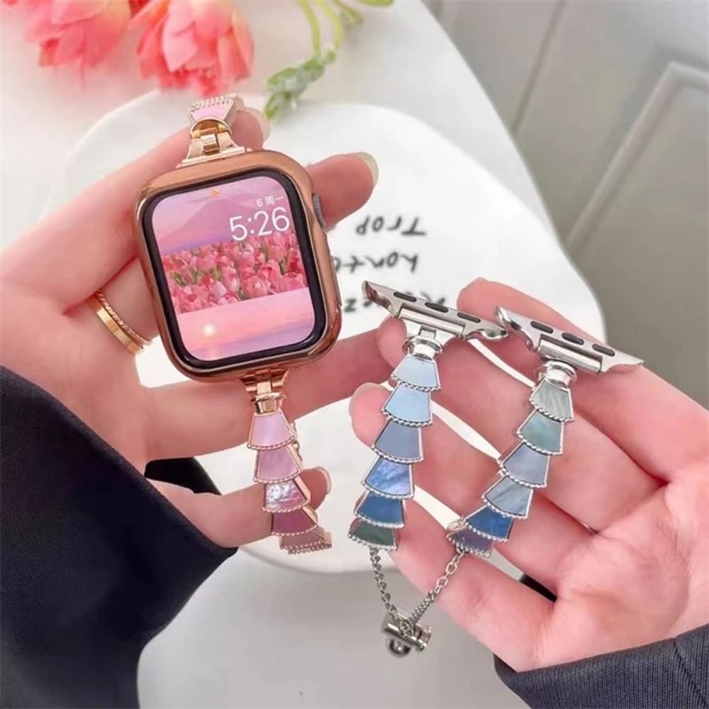 

Luxury bling Diamond Shell Strap for Apple Watch Band Ultra 49mm 41mm 45mm 40mm 44mm 38/42mm Stainless Steel Fashion Gift Women Bracelet iWatch Series 8 7 6 5 4 3 SE