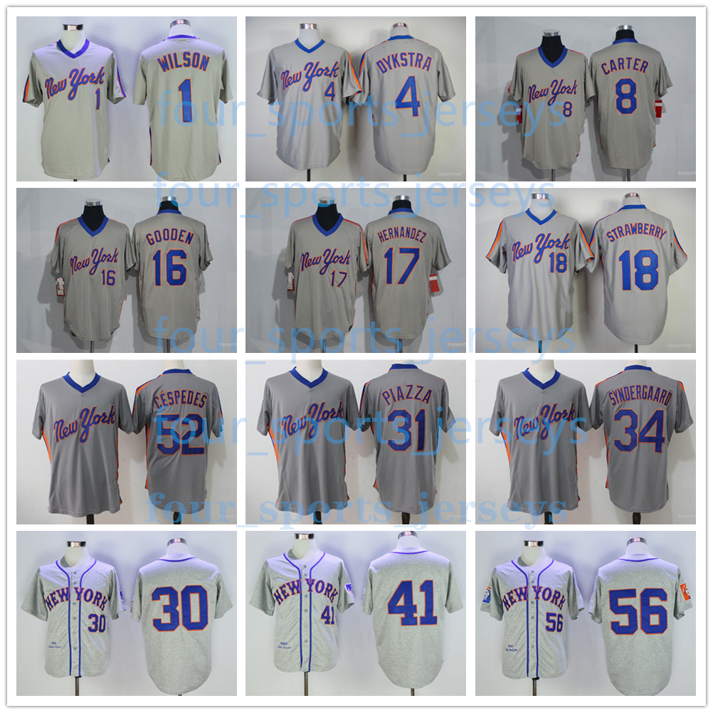 

Retro ''Mets''baseball Jerseys Wilson Dykstra Carter Gooden Hernandez Strawberry Conforto Piazza Syndergaard Seaver Cespedes McGraw Size S--6XL, Picture