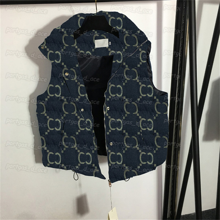 

Women Denim Vest Coat Jacquard Sleeveless Padded Vests Fashion Winter Autumn Vests, Blue with label #20227569