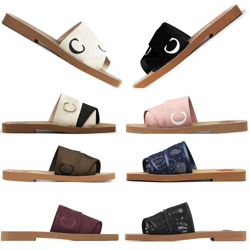 

2023 Woody Slippers Designer Woody Flat Mules Women Cloth Shoes Summer Beach Outdoor Fashion Slipper Slides Canvas Sandals Black White Rubber Sole with Box 35-42
