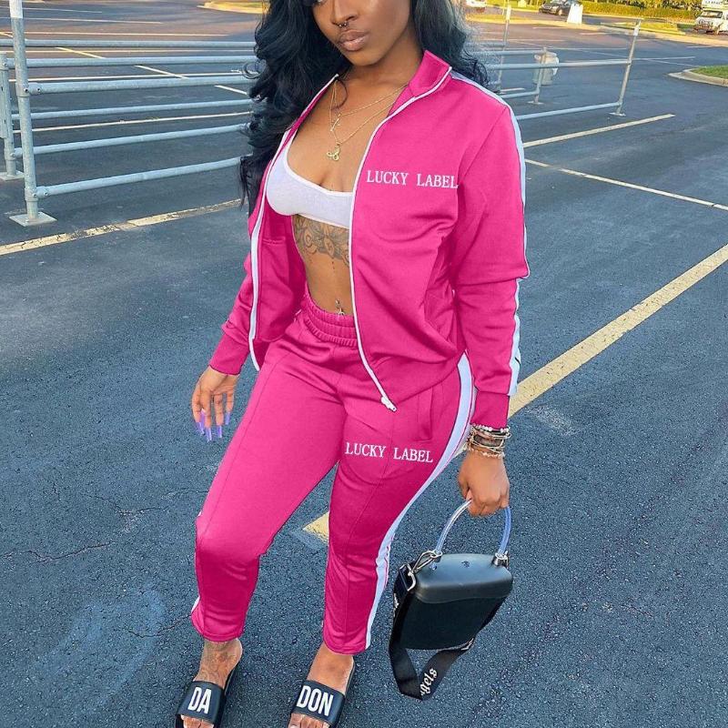 

Women' Two Piece Pants Ronikasha Women Set Sportswear Letter Lucky Label Embroidery Patchwork Zipper Tops Sport Leggings Tracksuits, Black