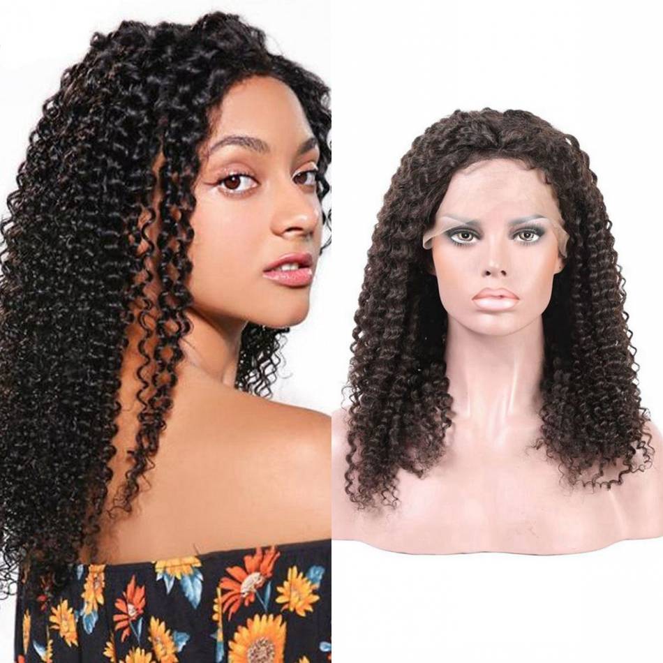 

Kinky Curly Lace Front Human Hair Wigs Natural Color Malaysian Hair 13x4 Wig 130% Density