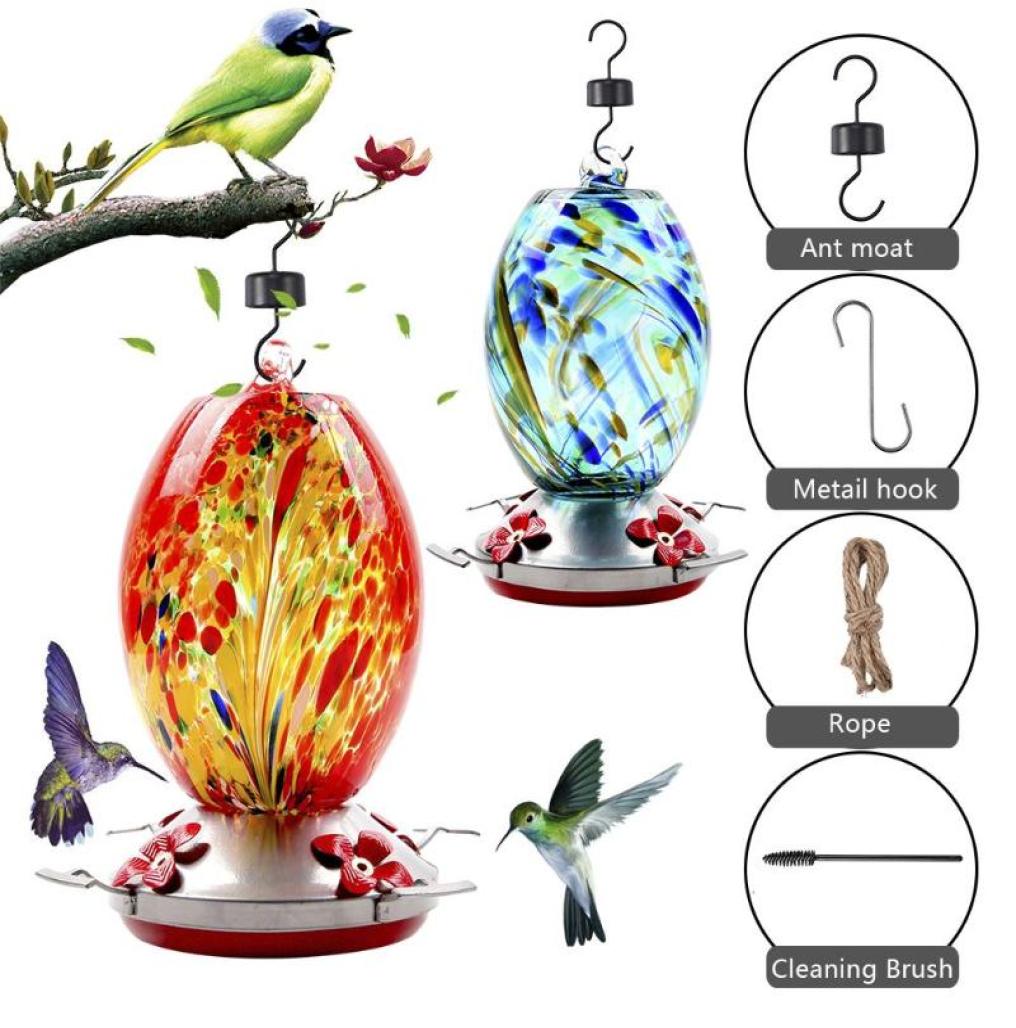 

Other Bird Supplies Colorful Hummingbird Food Feeder Hand Blown Glass Drinker Water Feeding Bowl For Yard Outdoor Parrot Accessori