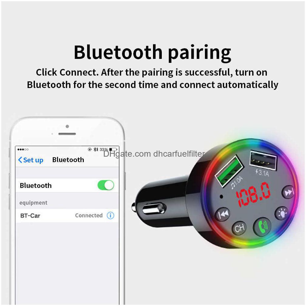 car bluetooth fm transmitter 7 colors led backlit car radio mp3 music player atmosphere light audio receiver usb 