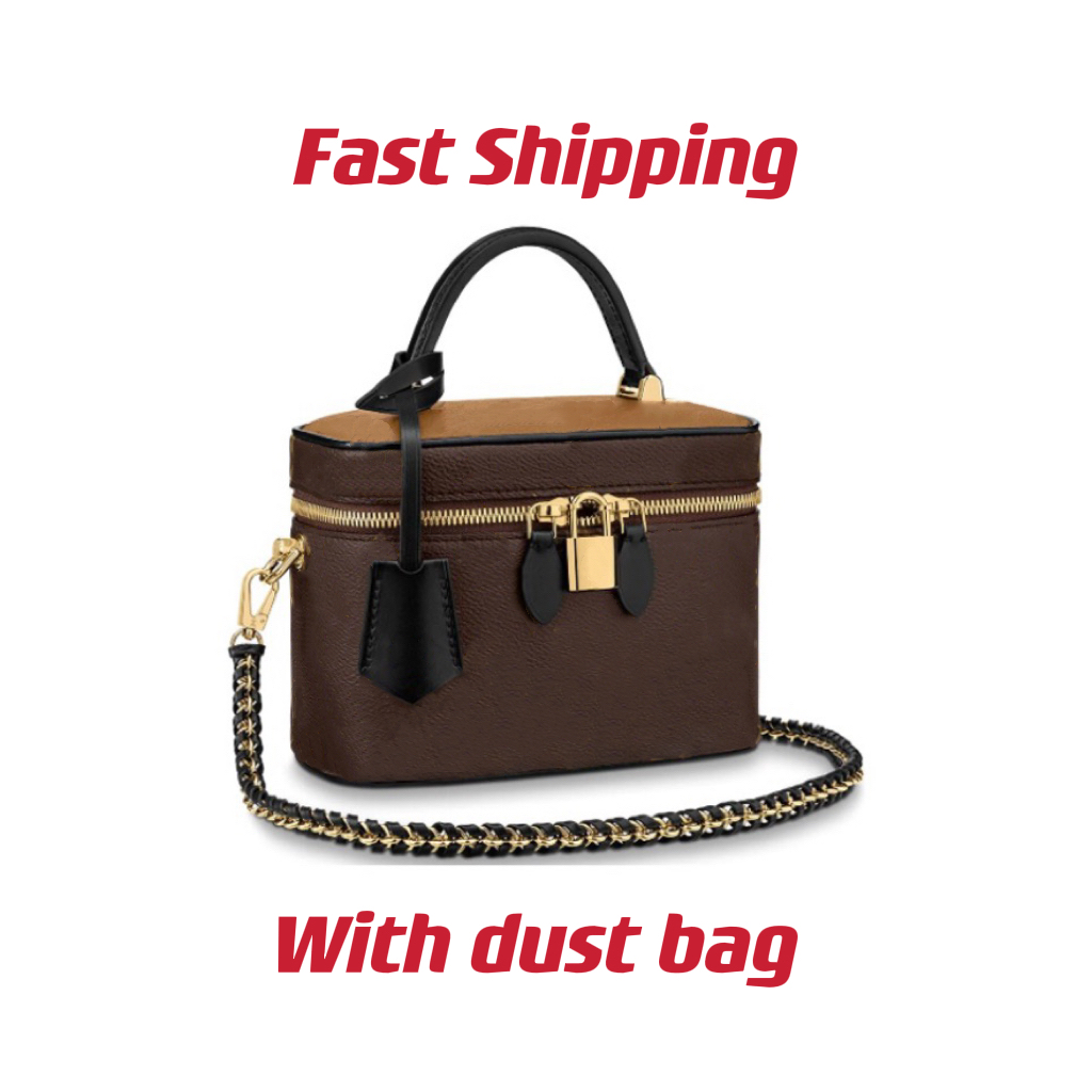 

Cosmetic Crossbody Bag Pm In 2 Colors Nice Vanity Kit As A Trendy City Bag In Reverse Canvas With Its Removable Leather Chain Strap Woman Should Bag Lady Handbag, Brown