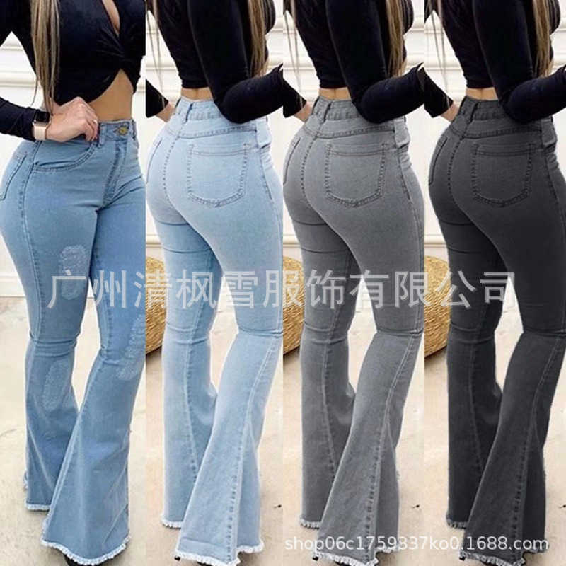 

2023 Hot Selling Women's Jeans Solid Color Denim Pants Slim Fit Sexy High Waist Trumpet Pants Women Trousers  Xxxl, Gray