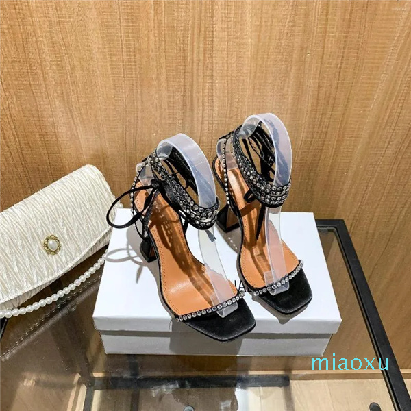 

Sandals Summer Style Buckle Women's With Colorful Rhinestone Tower-shaped Heel Strap Fairy Heels Women, Black