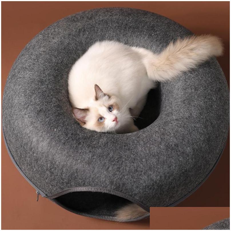 cat toys donut tunnel bed pets house natural felt pet cave round wool for small dogs interactive play toycat