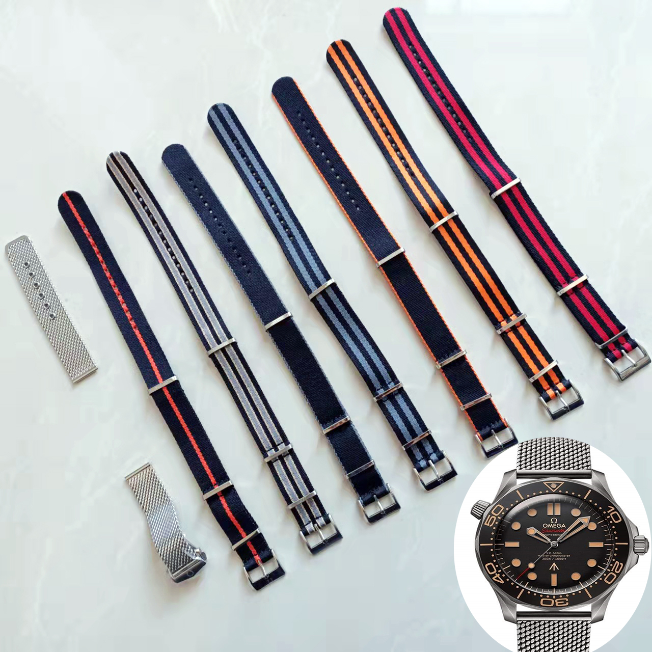 

Watch Bands No Time to Die James bond 007 300M Nato strap for Omega Seamaster band watch accessories with silver original steel clasp Wristwatches Bands