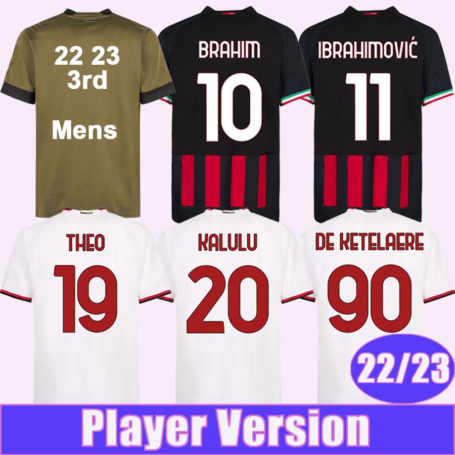 

22 23 IBRAHIMOVIC Soccer Jerseys Player Version ROMAGNOLI BENNACER THEO TONALI BRAHIM KESSIE Home Away 3rd Football Shirt Short Sleeve, Qy11114 22 23 away ser.e a patch