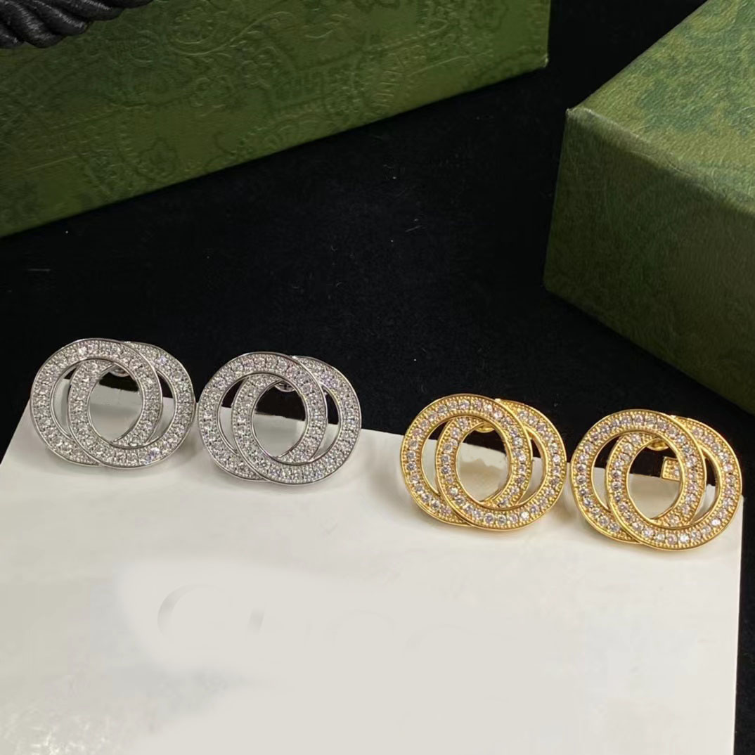 

Fashion Full Drill double G letter Stud Earrings aretes orecchini Women's personality simple brand designer jewelry with box